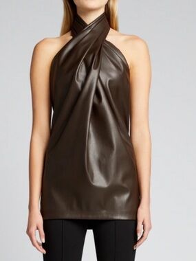 NWT PHILLIP LIM WOMENS BROWN VEGAN HALTER TOP - SIZE 4(never worn, tag fell off)